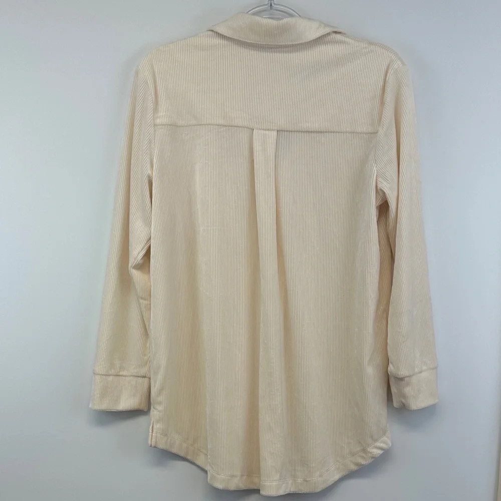 Soma Velvety Rib Pajama Lounge Set M Beige Soft Knit Notch Collar Top Pants
